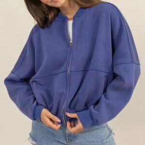 Indigo Zip-Up Bomber Sweatshirt NWOT!